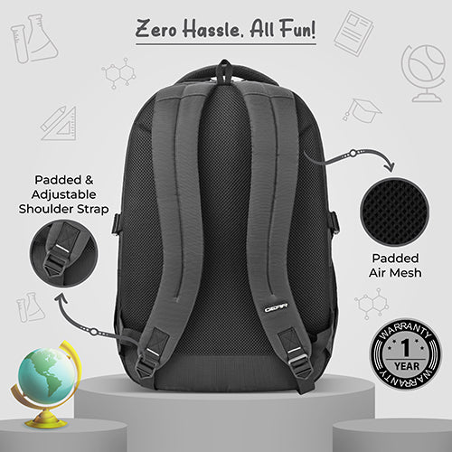 Gear Inspired 19"/36L Large Water Resistant School Bag | Casual Backpack | Daypack | Travel Backpack | Kids Bag for Boys/Girls (Black - Black) - Image 9