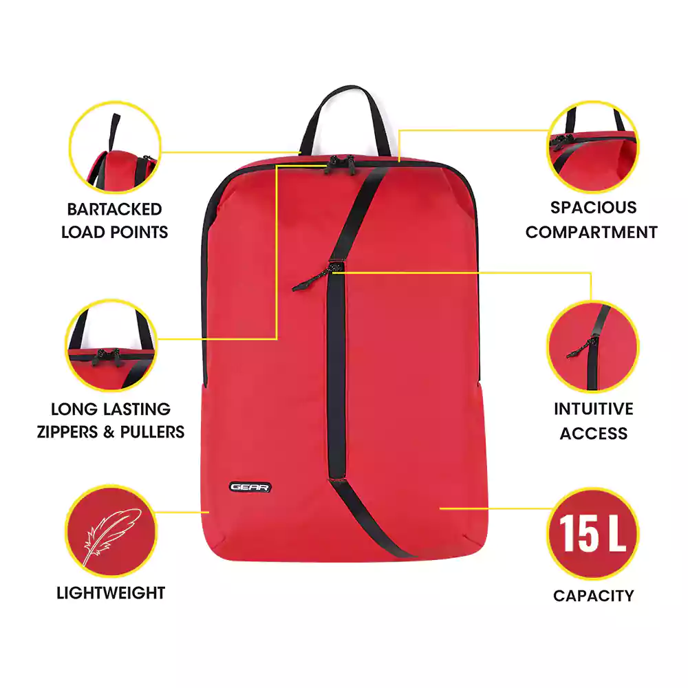 Gear Lite 15L Small Water Resistant Backpack (Red-Black) - Image 8