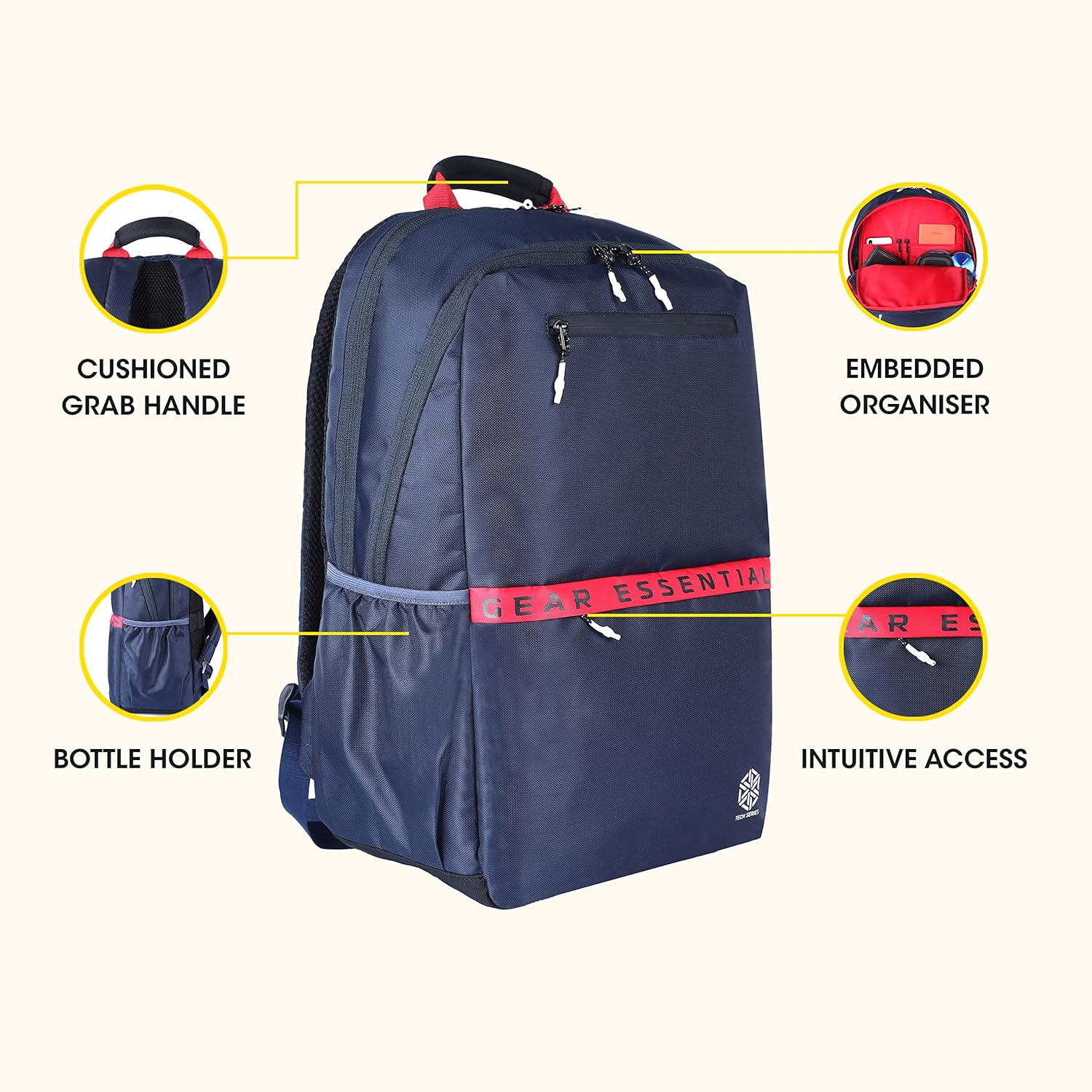 Gear LOGI-Q 27L Backpack with Trolley Sleeve for Men/Women (Navy-Red) - Image 9