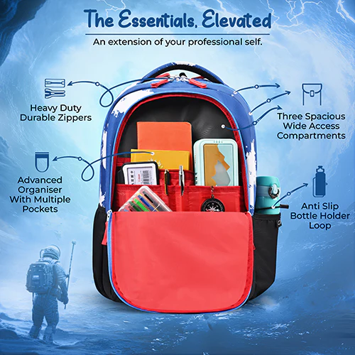 Gear Lost In Space 19"/37L Large Water Resistant School Bag | Casual Backpack | Daypack | Travel Backpack | Kids Bag for Boys/Girls (Blue - Red) - Image 6