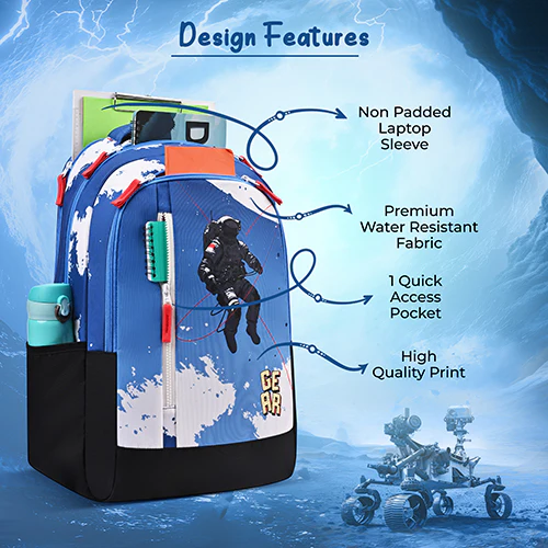 Gear Lost In Space 19"/37L Large Water Resistant School Bag | Casual Backpack | Daypack | Travel Backpack | Kids Bag for Boys/Girls (Blue - Red) - Image 7