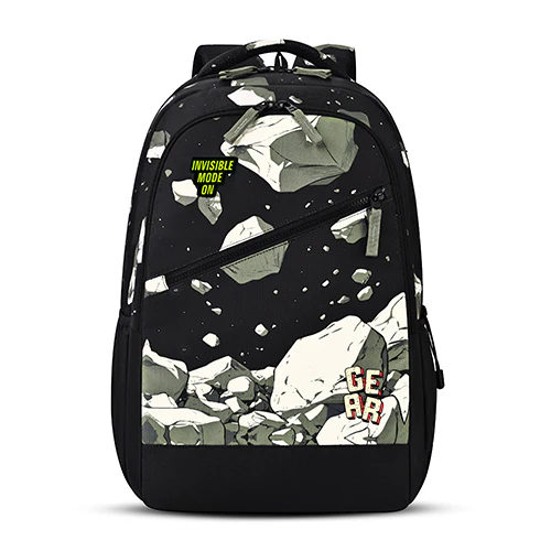 Gear Lost In Space 17"/30L Large Water Resistant School Bag | Casual Backpack | Daypack | Travel Backpack | Kids Bag for Boys/Girls (Black - Black)