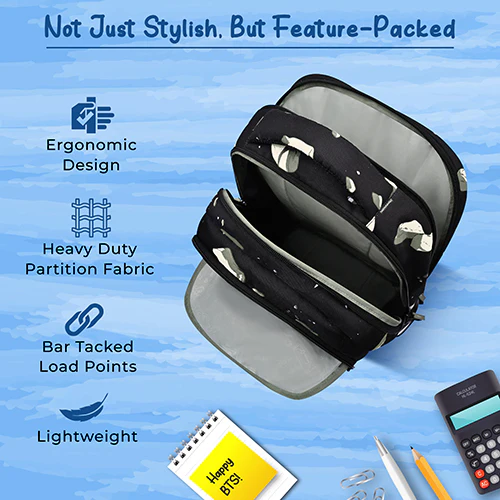 Gear Lost In Space 17"/30L Large Water Resistant School Bag | Casual Backpack | Daypack | Travel Backpack | Kids Bag for Boys/Girls (Black - Black) - Image 8