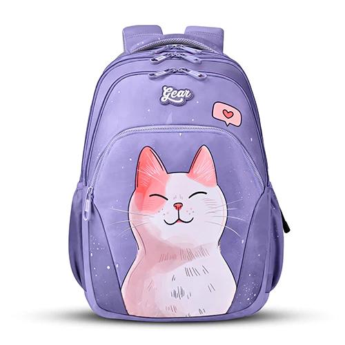 Gear Cutie Cat 17"/27L Large Water Resistant School Bag | Casual Backpack | Daypack | Travel Backpack | Kids Bag for Boys/Girls (Lavender - Pink)
