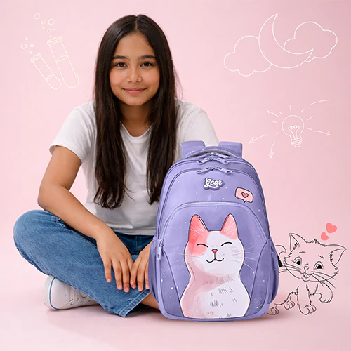 Gear Cutie Cat 17"/27L Large Water Resistant School Bag | Casual Backpack | Daypack | Travel Backpack | Kids Bag for Boys/Girls (Lavender - Pink) - Image 2