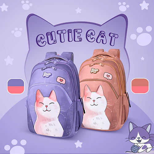 Gear Cutie Cat 17"/27L Large Water Resistant School Bag | Casual Backpack | Daypack | Travel Backpack | Kids Bag for Boys/Girls (Lavender - Pink) - Image 4