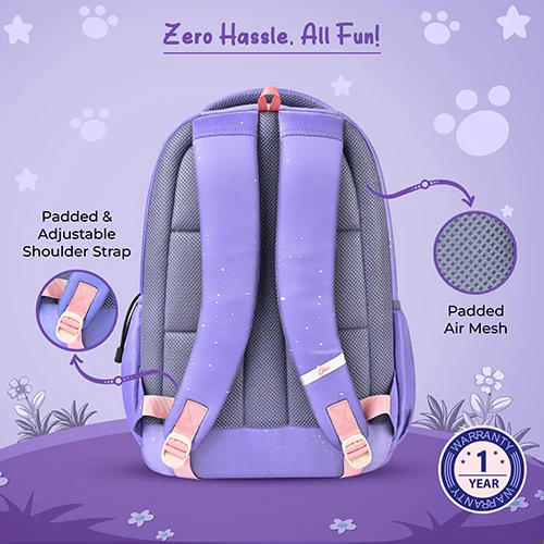 Gear Cutie Cat 17"/27L Large Water Resistant School Bag | Casual Backpack | Daypack | Travel Backpack | Kids Bag for Boys/Girls (Lavender - Pink) - Image 5