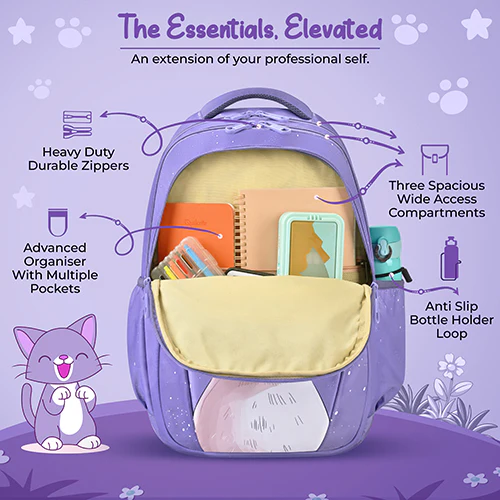 Gear Cutie Cat 17"/27L Large Water Resistant School Bag | Casual Backpack | Daypack | Travel Backpack | Kids Bag for Boys/Girls (Lavender - Pink) - Image 6