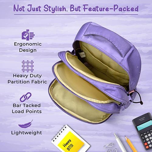 Gear Cutie Cat 17"/27L Large Water Resistant School Bag | Casual Backpack | Daypack | Travel Backpack | Kids Bag for Boys/Girls (Lavender - Pink) - Image 8