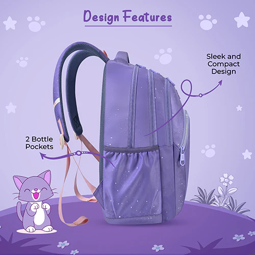 Gear Cutie Cat 17"/27L Large Water Resistant School Bag | Casual Backpack | Daypack | Travel Backpack | Kids Bag for Boys/Girls (Lavender - Pink) - Image 9