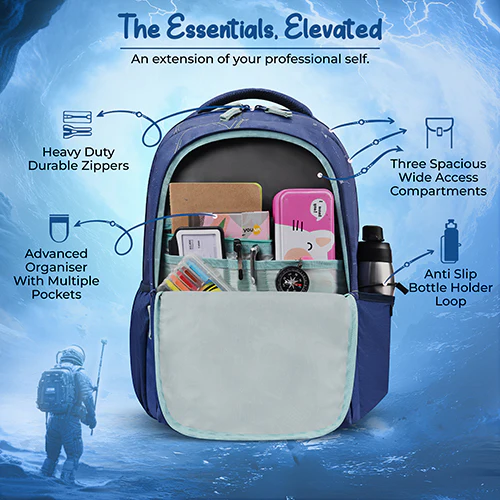 Gear Lost In Space 19"/37L Large Water Resistant School Bag | Casual Backpack | Daypack | Travel Backpack | Kids Bag for Boys/Girls (Navy - Mint) - Image 6