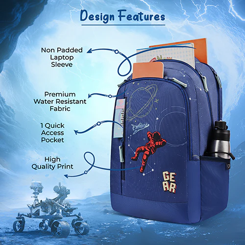 Gear Lost In Space 19"/37L Large Water Resistant School Bag | Casual Backpack | Daypack | Travel Backpack | Kids Bag for Boys/Girls (Navy - Mint) - Image 7