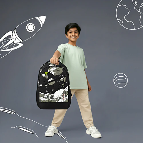 Gear Lost In Space 19"/37L Large Water Resistant School Bag | Casual Backpack | Daypack | Travel Backpack | Kids Bag for Boys/Girls (Black - Black) - Image 2