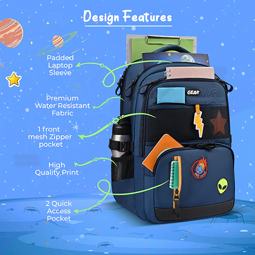 Gear Pop Star 18.5"/35L Large Water Resistant School Bag | Casual Backpack | Daypack | Travel Backpack | Kids Bag for Boys/Girls (Blue - Yellow) - Image 8