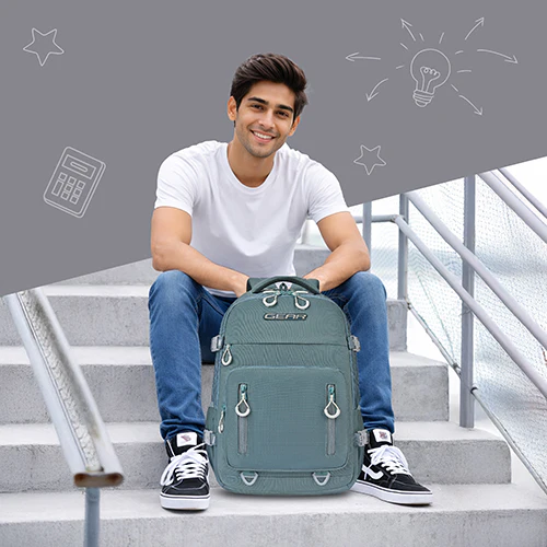 Gear Street Style 19"/38L Large Water Resistant School Bag | Casual Backpack | Daypack | Travel Backpack | Kids Bag for Boys/Girls (Green - Grey) - Image 2