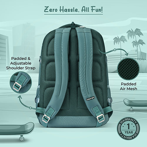 Gear Street Style 19"/38L Large Water Resistant School Bag | Casual Backpack | Daypack | Travel Backpack | Kids Bag for Boys/Girls (Green - Grey) - Image 7