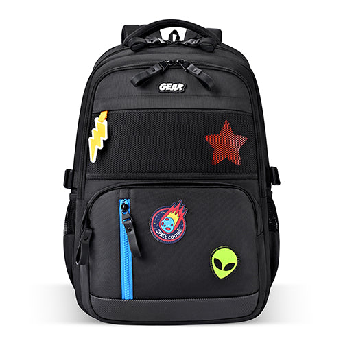 Gear Pop Star 18.5"/35L Large Water Resistant School Bag | Casual Backpack | Daypack | Travel Backpack | Kids Bag for Boys/Girls (Black - Blue)
