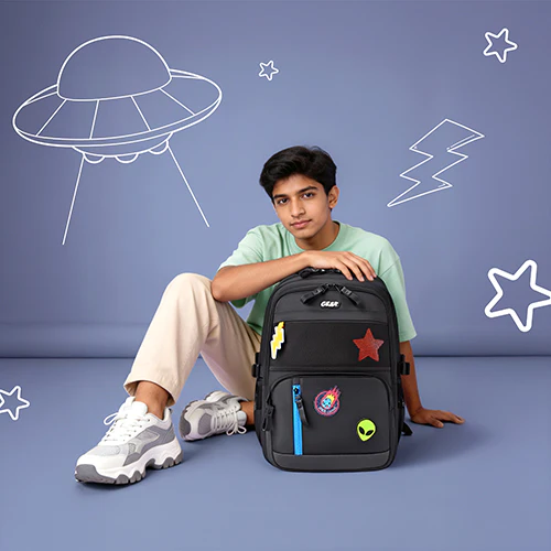 Gear Pop Star 18.5"/35L Large Water Resistant School Bag | Casual Backpack | Daypack | Travel Backpack | Kids Bag for Boys/Girls (Black - Blue) - Image 2