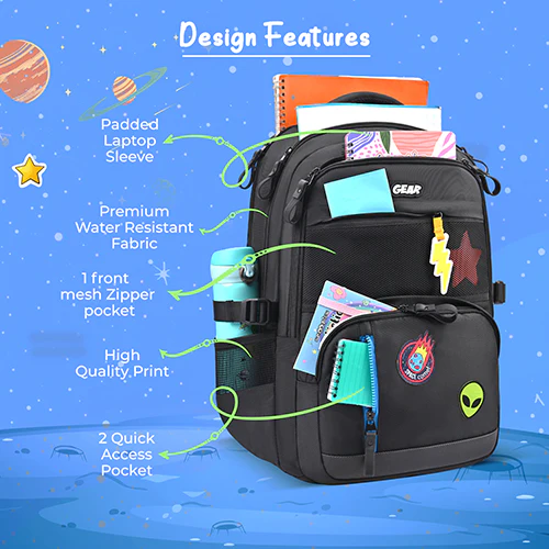 Gear Pop Star 18.5"/35L Large Water Resistant School Bag | Casual Backpack | Daypack | Travel Backpack | Kids Bag for Boys/Girls (Black - Blue) - Image 4