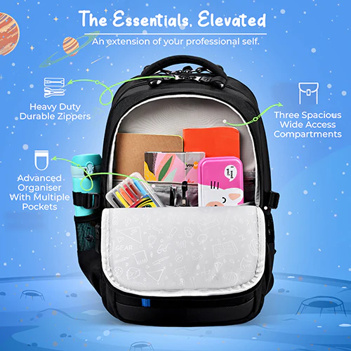 Gear Pop Star 18.5"/35L Large Water Resistant School Bag | Casual Backpack | Daypack | Travel Backpack | Kids Bag for Boys/Girls (Black - Blue) - Image 5