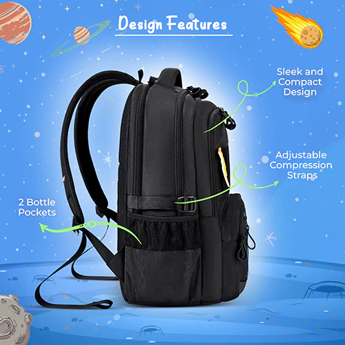 Gear Pop Star 18.5"/35L Large Water Resistant School Bag | Casual Backpack | Daypack | Travel Backpack | Kids Bag for Boys/Girls (Black - Blue) - Image 8