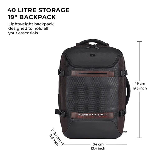 Gear Turbo 4 19"/40L Anti Theft Large Water Resistant Laptop Backpack with Raincover/Casual Backpack/Daypack/Travel Backpack/College Bag For Men/Women(Brown-Black) - Image 5