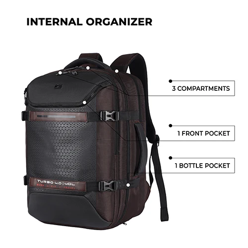 Gear Turbo 4 19"/40L Anti Theft Large Water Resistant Laptop Backpack with Raincover/Casual Backpack/Daypack/Travel Backpack/College Bag For Men/Women(Brown-Black) - Image 6