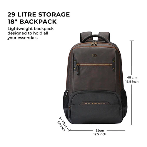 Gear Quantum 3 18"/29L Antitheft Large Faux Leather Water Resistant Laptop backpack with Raincover/Laptop backpack/Casual Backpack/Daypack/Travel Backpack/College Bag For Men/Women(Brown-Black) - Image 10