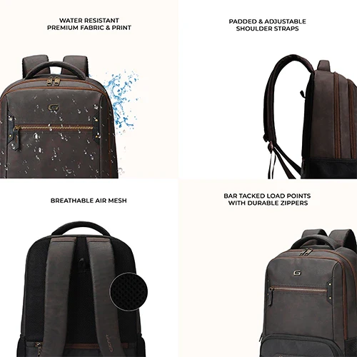 Gear Quantum 3 18"/29L Antitheft Large Faux Leather Water Resistant Laptop backpack with Raincover/Laptop backpack/Casual Backpack/Daypack/Travel Backpack/College Bag For Men/Women(Brown-Black) - Image 7