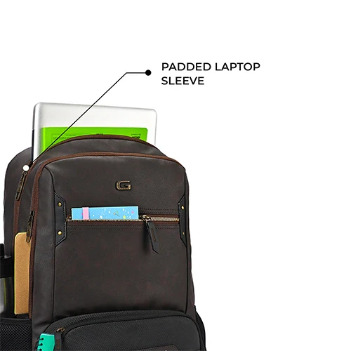Gear Quantum 3 18"/29L Antitheft Large Faux Leather Water Resistant Laptop backpack with Raincover/Laptop backpack/Casual Backpack/Daypack/Travel Backpack/College Bag For Men/Women(Brown-Black) - Image 8