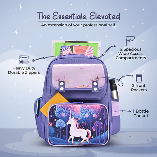 Gear Starry Unicorn 16"/25L Medium Water Resistant School Bag | Casual Backpack | Daypack | Travel Backpack | Kids Bag for Boys/Girls (Purple - Purple) - Image 6