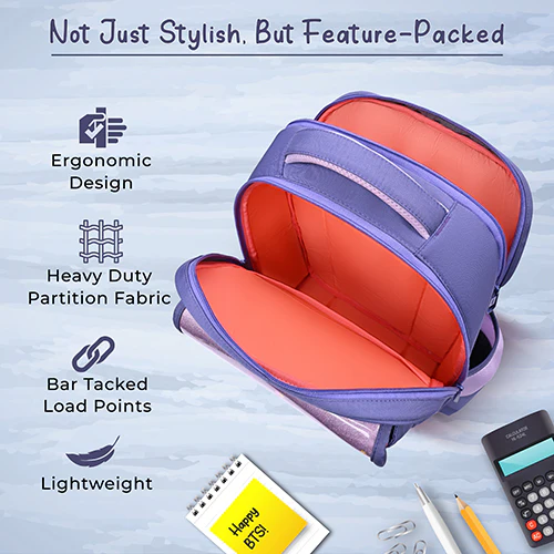 Gear Starry Unicorn 16"/25L Medium Water Resistant School Bag | Casual Backpack | Daypack | Travel Backpack | Kids Bag for Boys/Girls (Purple - Purple) - Image 8