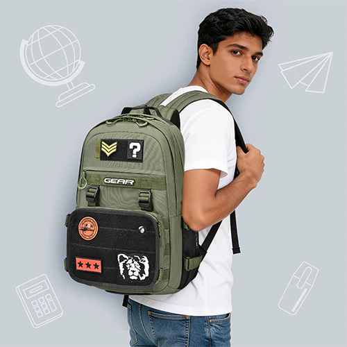Gear Tactical 18"/30L Large Water Resistant School Bag | Casual Backpack | Daypack | Travel Backpack | Kids Bag for Boys/Girls (Olive - Olive) - Image 2