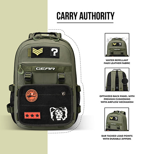 Gear Tactical 18"/30L Large Water Resistant School Bag | Casual Backpack | Daypack | Travel Backpack | Kids Bag for Boys/Girls (Olive - Olive) - Image 3