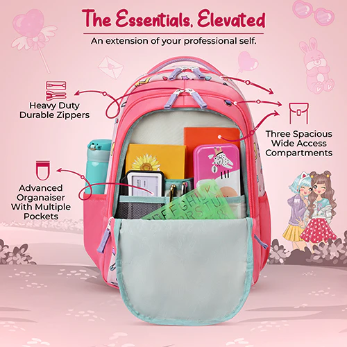 Gear BFF 17"/27L Large Water Resistant School Bag | Casual Backpack | Daypack | Travel Backpack | Kids Bag for Boys/Girls (Pink - Lavender) - Image 5