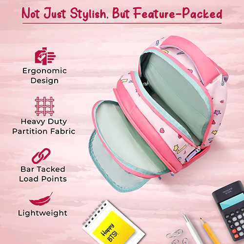 Gear BFF 17"/27L Large Water Resistant School Bag | Casual Backpack | Daypack | Travel Backpack | Kids Bag for Boys/Girls (Pink - Lavender) - Image 7