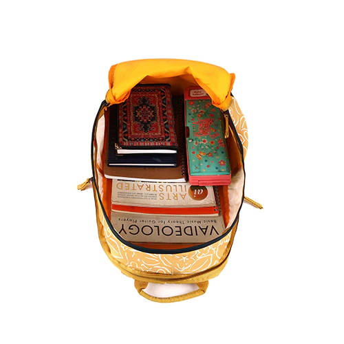 Gear Triumph Floral Print 32L School/College Backpack With Raincover (Yeallow-Teal) - Image 4