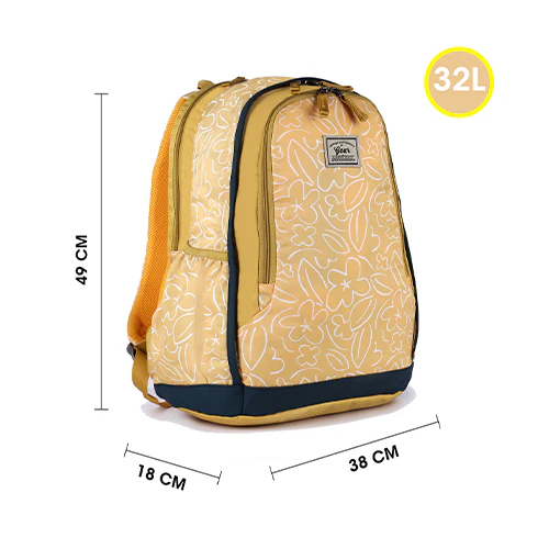 Gear Triumph Floral Print 32L School/College Backpack With Raincover (Yeallow-Teal) - Image 8