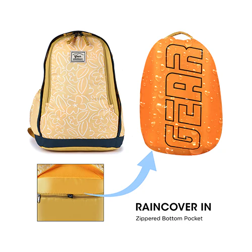 Gear Triumph Floral Print 32L School/College Backpack With Raincover (Yeallow-Teal) - Image 9