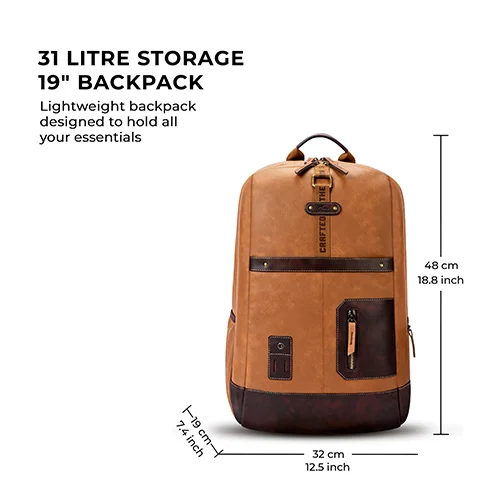 Gear Classic 6 18"/31L Antitheft Large Faux Leather Water Resistant Laptop backpack/Laptop backpack/Casual Backpack/Daypack/Travel Backpack/College Bag For Men/Women(Tan-Brown) - Image 10