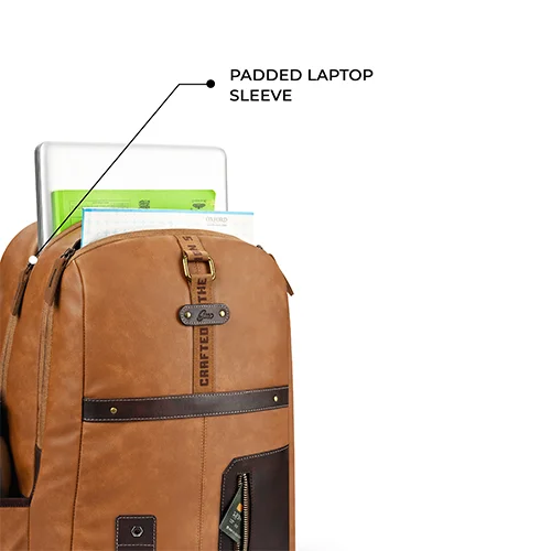 Gear Classic 6 18"/31L Antitheft Large Faux Leather Water Resistant Laptop backpack/Laptop backpack/Casual Backpack/Daypack/Travel Backpack/College Bag For Men/Women(Tan-Brown) - Image 6
