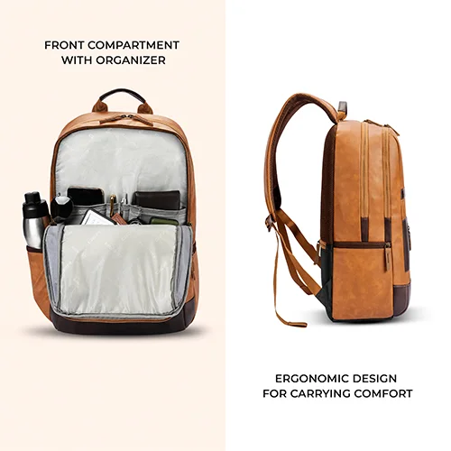 Gear Classic 6 18"/31L Antitheft Large Faux Leather Water Resistant Laptop backpack/Laptop backpack/Casual Backpack/Daypack/Travel Backpack/College Bag For Men/Women(Tan-Brown) - Image 7