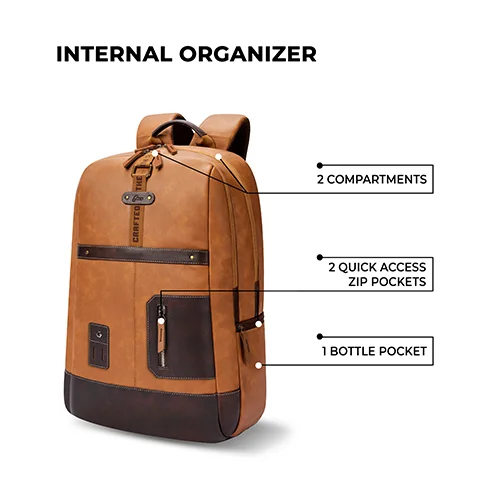 Gear Classic 6 18"/31L Antitheft Large Faux Leather Water Resistant Laptop backpack/Laptop backpack/Casual Backpack/Daypack/Travel Backpack/College Bag For Men/Women(Tan-Brown) - Image 9