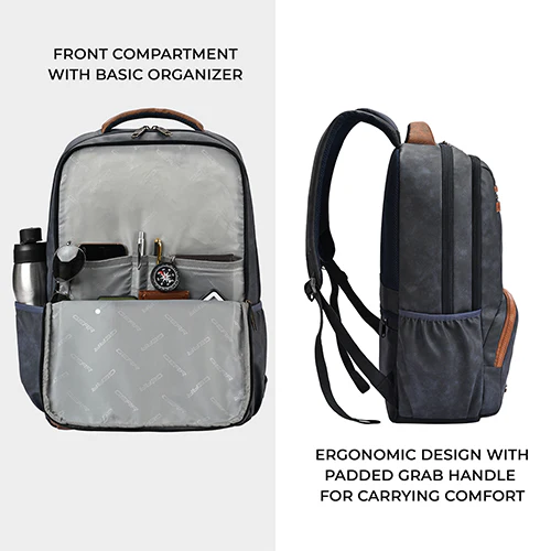 Gear Vintage 4 19"/29L anti theft faux leather Medium Water Resistant Laptop Backpack/Casual Backpack/Daypack/Travel Backpack/College Bag For Men/Women(Blue-Tan) - Image 6