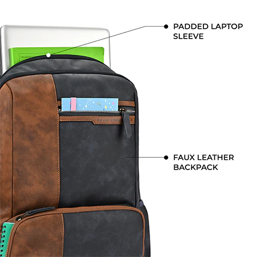 Gear Vintage 4 19"/29L anti theft faux leather Medium Water Resistant Laptop Backpack/Casual Backpack/Daypack/Travel Backpack/College Bag For Men/Women(Blue-Tan) - Image 8