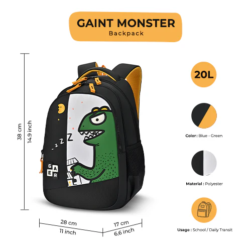 Giant Monster Backpack 15 Inch (Black-Yellow) - Image 3