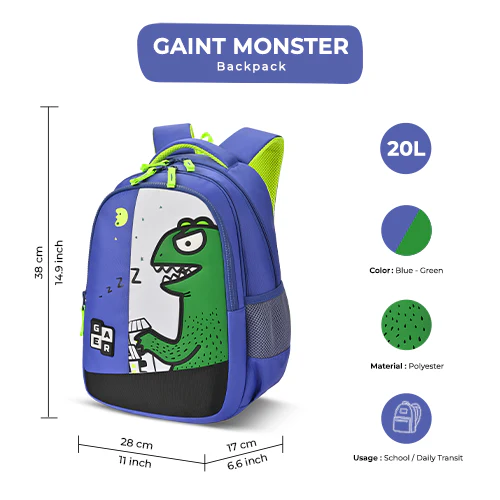 Giant Monster Backpack 15 Inch (Blue-Green) - Image 2