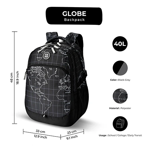 Globe Trotter Backpack 19 Inch (Black-Grey) - Image 2