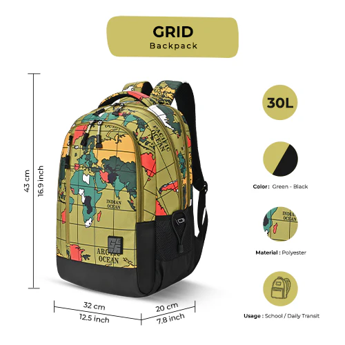 Grid Backpack 17 Inch (Green-Black) - Image 5