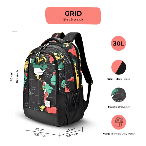 Grid Backpack 17 Inch (Black-Black) - Image 3